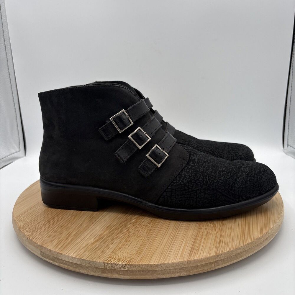 NAOT Calima Ankle Boots EU 42 US 11-11.5 Black Leather 3 Buckle Zip Comfort